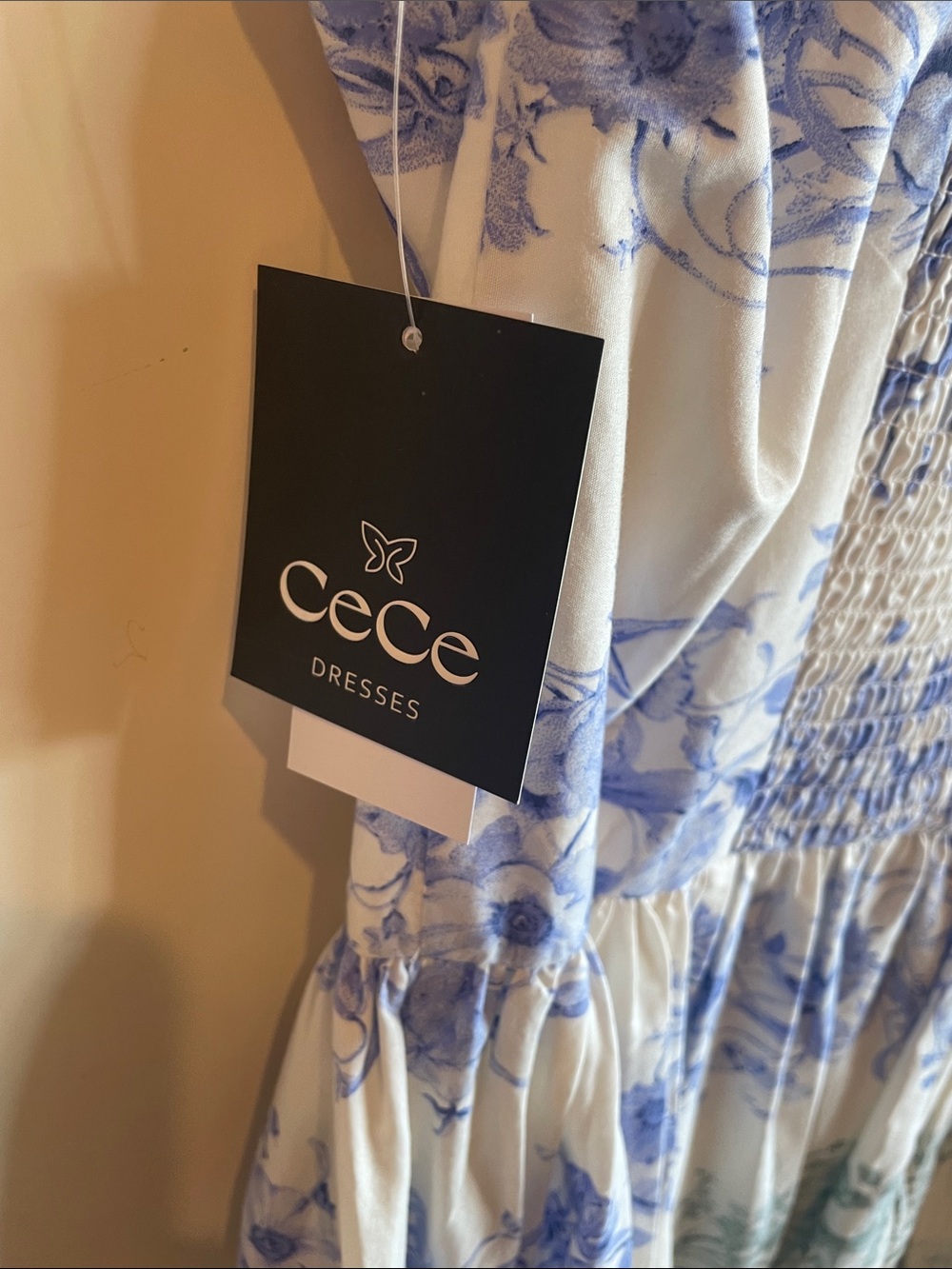 CeCe NWT Blue, Teal, Green and White Striped Floral Cotton Dress - Picture 9 of 11